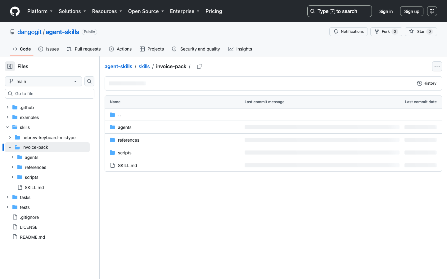 עמוד Invoice Pack בריפו Golden Skills ב-GitHub