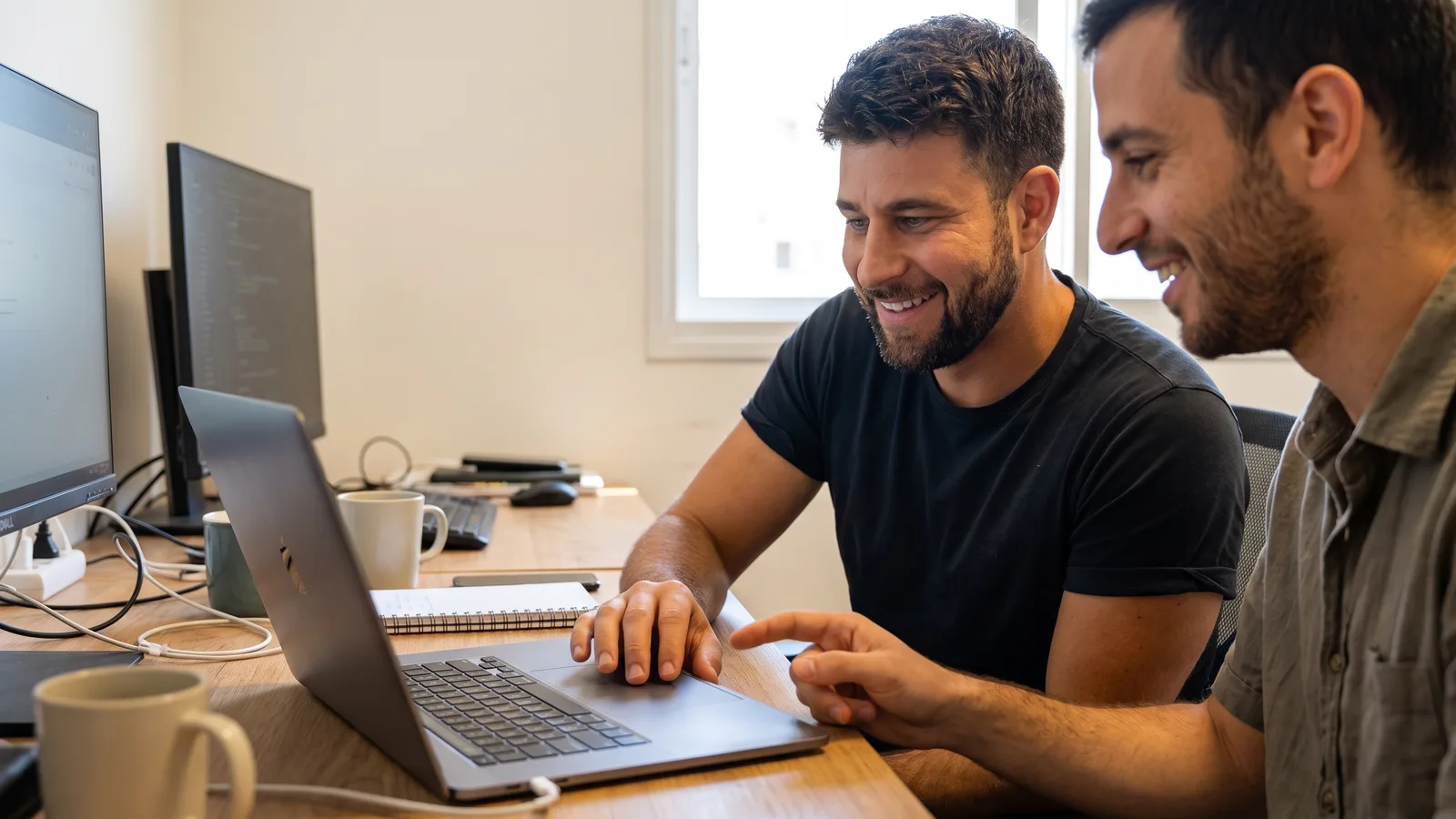 Daniel and a teammate building a product together at a laptop