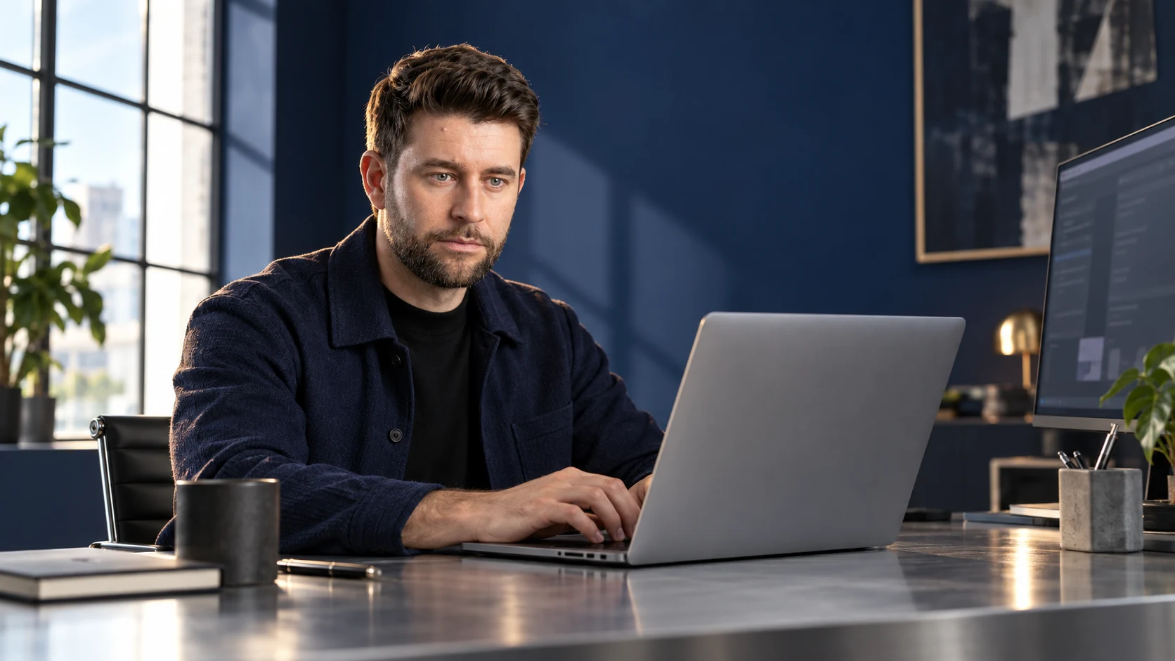 AI-created illustration: Daniel building a product at his desk
