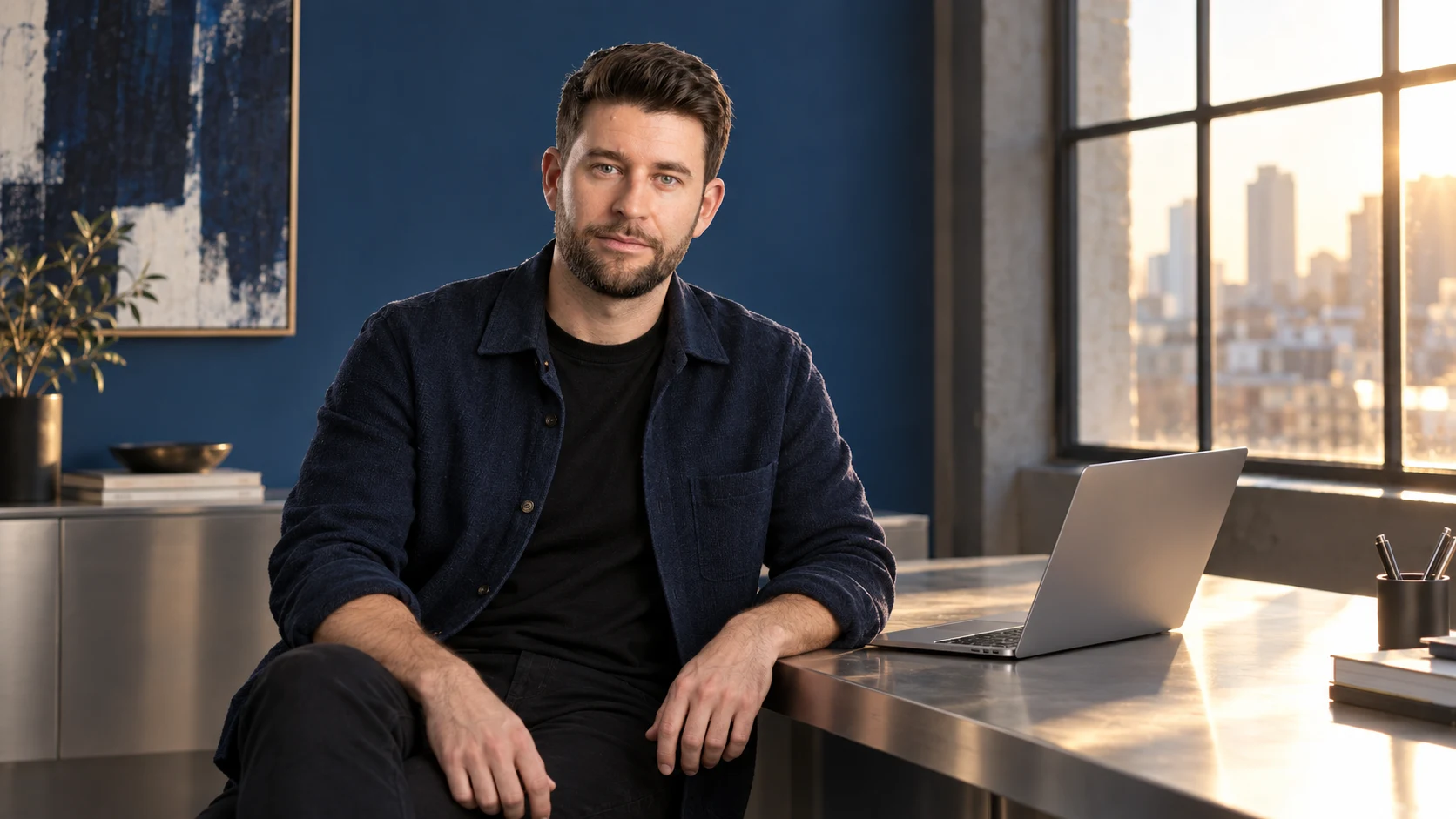 AI-created illustration: Daniel in his studio after a product launch