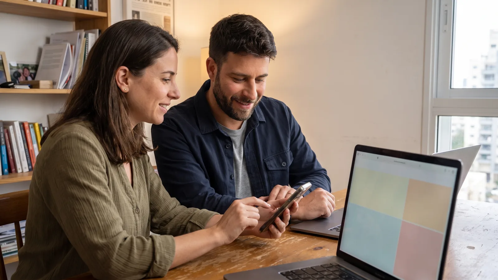 Daniel and a client testing a product on mobile and desktop